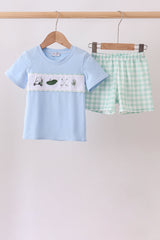 Green Golf Embroidered Gingham Set