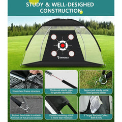 SwingRex 10x7 FT Golf Practice Net with Mat & Target | Backyard Driving & Chipping Trainer (4 Pockets)