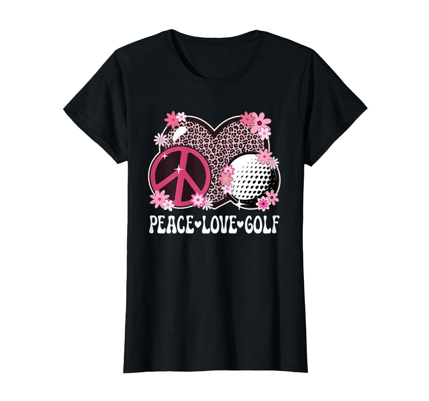 Peace Love Golf Lover Leopard Golf T-Shirt - Novelty Apparel Men Women