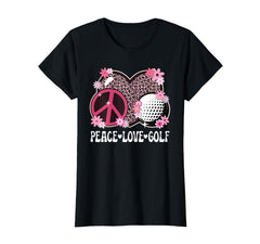 Peace Love Golf Lover Leopard Golf T-Shirt - Novelty Apparel Men Women