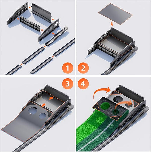 Golf Putting Green Indoor Putting Mat Golf Practice Green for Indoor Training Matt Set with Auto Ball Return, Men's Gifts Accessories for Golfers, Home Office Backyard Use, with 3 Balls