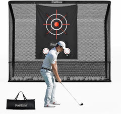 Golf Cage Practice Hitting Net,10x7ft Heavy Steel Frame with 2 Net Side Barriers,for Backyard Driving Chipping Swing Training, Home Range for Indoor& Outdoor.