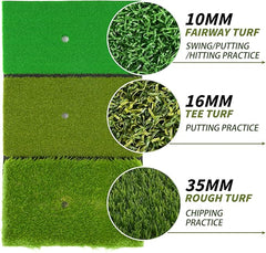 Jkwokback 3-in-1 Golf Hitting Mat | Turf Golf Practice Mat for Swing, Putting & Chipping | Portable Golf Mats Practice Indoor/Outdoor Golf Hitting Mat with 8 Tees Golf Training Mat