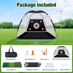 MoKo Golf Net with Practice Mat, 10 x 7 ft Golf Hitting Net for Outdoor Indoor Backyard Driving Chipping Swing Training, All-in-One Multi-Target Training Aid Practice Nets with Tri-Turf Mat