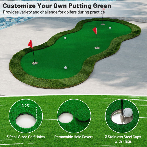 5 x 10 Feet Golf Practice Putting Green Mat with 3 Holes and Golf Balls for Home Office Backyard
