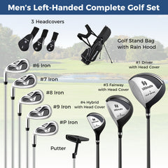 Mens LeftHanded Complete Golf Clubs and Bag Set Portable Lightweight Golf Stand Bag