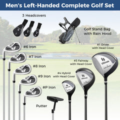 Mens LeftHanded Complete Golf Clubs and Bag Set Portable Lightweight Golf Stand Bag