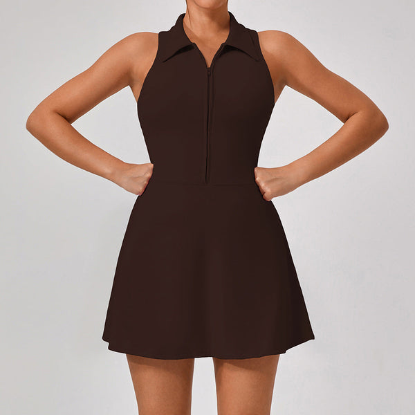 Spring Summer Skinny Slimming High Top Sports Dress Women Running Golf Tennis Workout Clothes Collared Suit