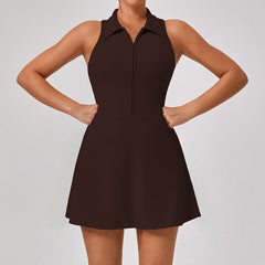 Spring Summer Skinny Slimming High Top Sports Dress Women Running Golf Tennis Workout Clothes Collared Suit