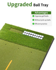 Dual-Turf Golf Mat with Ball Tray, Thickened Golf Hitting Mat with 9 Hitting Holes, Alignment Aid Practice Mat for Hitting, Driv