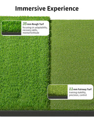 Dual-Turf Golf Mat with Ball Tray, Thickened Golf Hitting Mat with 9 Hitting Holes, Alignment Aid Practice Mat for Hitting, Driv