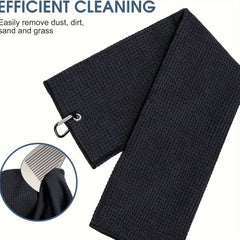 1pc Golf Towel for Bags with Clip and Microfiber Waffle Pattern, Black （30*50cm/11.8x19.6in）,super absorbent