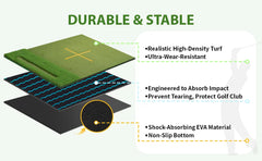 Dual-Turf Golf Mat with Ball Tray, Thickened Golf Hitting Mat with 9 Hitting Holes, Alignment Aid Practice Mat for Hitting, Driv