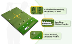 Dual-Turf Golf Mat with Ball Tray, Thickened Golf Hitting Mat with 9 Hitting Holes, Alignment Aid Practice Mat for Hitting, Driv