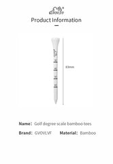 50 Pieces Bamboo Golf Degree Scale Tees 83mm Reduce Friction Side Spin Golf Tees White and Black Adjustable Depth