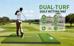 Dual-Turf Golf Mat with Ball Tray, Thickened Golf Hitting Mat with 9 Hitting Holes, Alignment Aid Practice Mat for Hitting, Driv