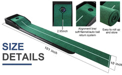 KOFULL Golf Putting Green Mini Golf Putting Mat with Ball Return for Putter Practice Indoor/Outdoor Training Tools
