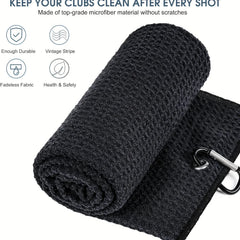 1pc Golf Towel for Bags with Clip and Microfiber Waffle Pattern, Black （30*50cm/11.8x19.6in）,super absorbent