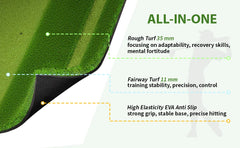 Dual-Turf Golf Mat with Ball Tray, Thickened Golf Hitting Mat with 9 Hitting Holes, Alignment Aid Practice Mat for Hitting, Driv