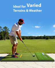 Dual-Turf Golf Mat with Ball Tray, Thickened Golf Hitting Mat with 9 Hitting Holes, Alignment Aid Practice Mat for Hitting, Driv