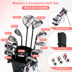 Women's Complete Golf Clubs and Bag Set with Headcovers and Putter-Red