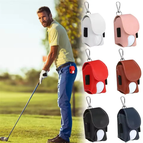 1pc Portable Golf Ball Pouch Bag PU Leather Mini Golf Ball Holder with Clip for Outdoor Golf Accessories