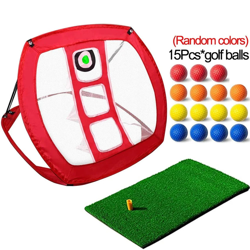 Pop Up Golf Chipping Net, Indoor/Outdoor Golf Hitting Net with Golf Mat and golf balls for Indoor Backyard Practice Swing Game